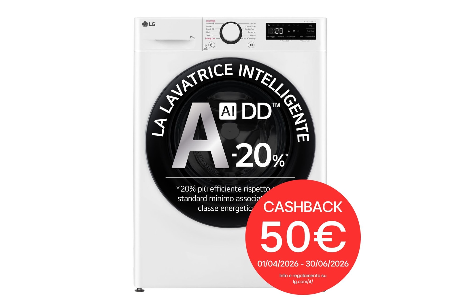 Vista frontale di Lavatrice a Vapore 13kg Classe A Bianca F4R3013NSWB